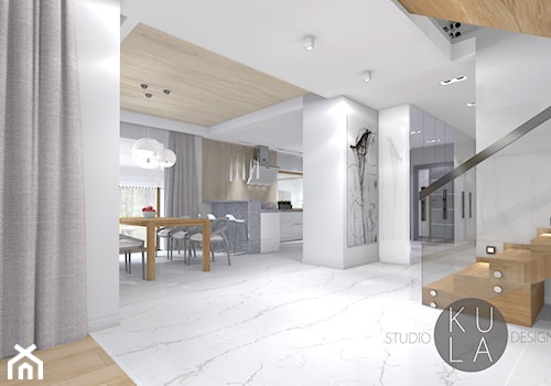 Projekt domu jednorodzinnego - Średnia biała jadalnia w kuchni, styl nowoczesny - zdjęcie od studio KULA design | Lublin