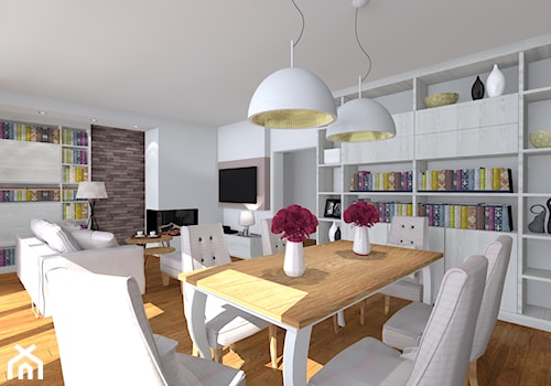 Projekt domu jednorodzinnego - Duża biała jadalnia w salonie, styl skandynawski - zdjęcie od studio KULA design | Lublin