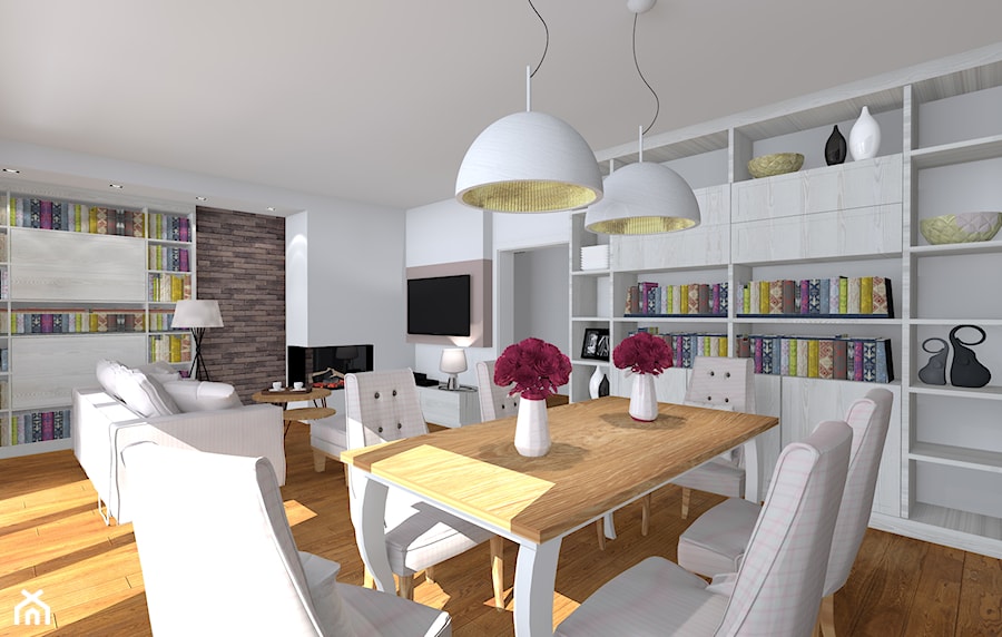 Projekt domu jednorodzinnego - Duża biała jadalnia w salonie, styl skandynawski - zdjęcie od studio KULA design | Lublin