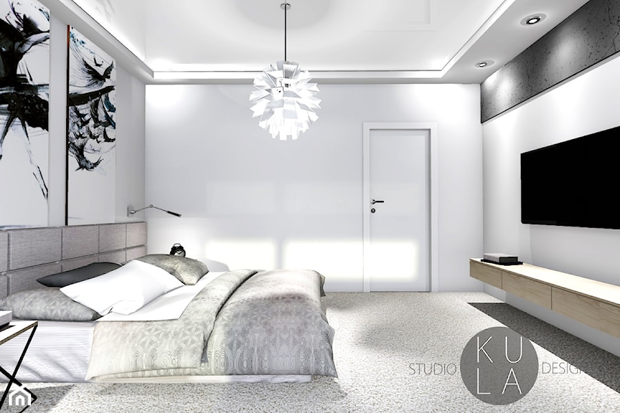 Projekt domu jednorodzinnego - Średnia biała czarna sypialnia, styl nowoczesny - zdjęcie od studio KULA design | Lublin