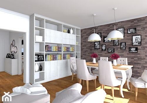 Projekt domu jednorodzinnego - Duża szara jadalnia w salonie, styl skandynawski - zdjęcie od studio KULA design | Lublin