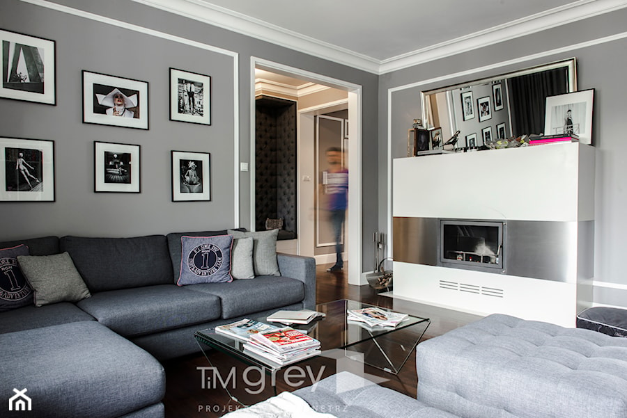 147m2 francuskiej ELEGANCJI - Mały szary salon, styl glamour - zdjęcie od TiM Grey Projektowanie Wnętrz