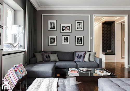 147m2 francuskiej ELEGANCJI - Średni szary salon, styl glamour - zdjęcie od TiM Grey Projektowanie Wnętrz