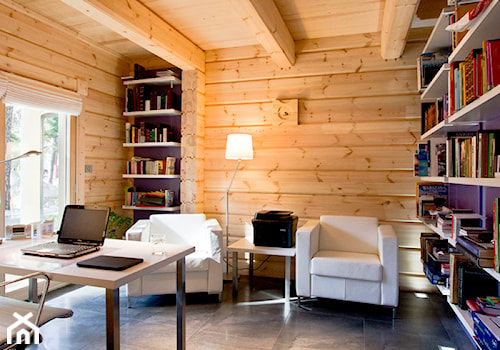 Nowoczesny Dom z finskiego bala - Duże w osobnym pomieszczeniu biuro, styl skandynawski - zdjęcie od TiM Grey Projektowanie Wnętrz