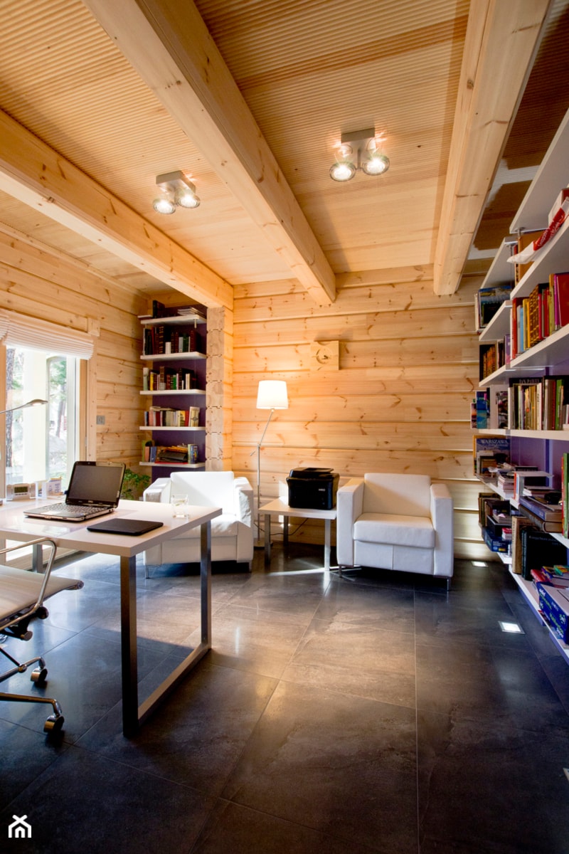 Nowoczesny Dom z finskiego bala - Duże w osobnym pomieszczeniu biuro, styl skandynawski - zdjęcie od TiM Grey Projektowanie Wnętrz
