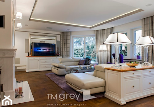 300m2 Klasycznej Elegancji - Duży biały salon, styl tradycyjny - zdjęcie od TiM Grey Projektowanie Wnętrz