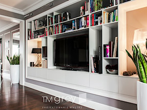 147m2 francuskiej ELEGANCJI - Średni duży salon z bibiloteczką, styl glamour - zdjęcie od TiM Grey Projektowanie Wnętrz