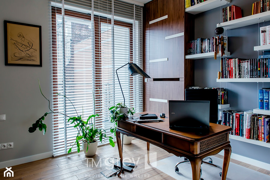 Hoża - Warszawa - Średnie w osobnym pomieszczeniu szare biuro, styl nowoczesny - zdjęcie od TiM Grey Projektowanie Wnętrz