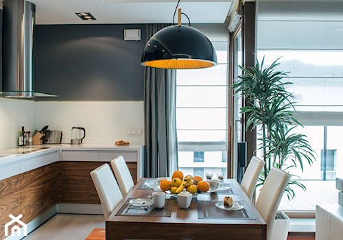 Wilanowski Apartament - Średnia biała jadalnia w kuchni, styl nowoczesny - zdjęcie od TiM Grey Projektowanie Wnętrz