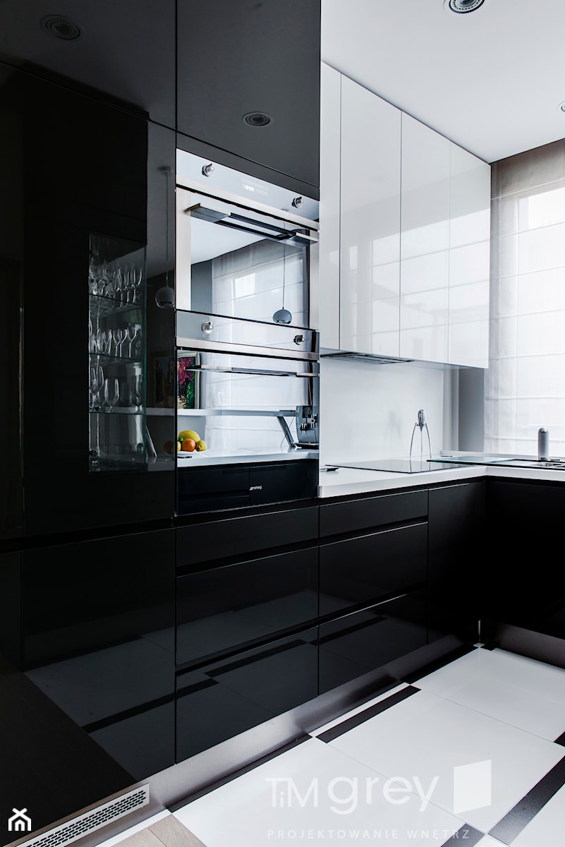 Nowoczesny Wilanów 137m2 - Średnia otwarta zamknięta szara z zabudowaną lodówką kuchnia w kształcie litery l, styl nowoczesny - zdjęcie od TiM Grey Projektowanie Wnętrz