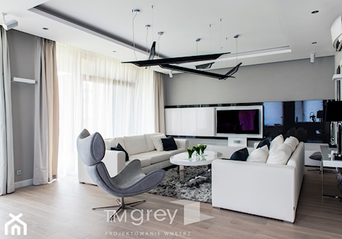 Nowoczesny Wilanów 137m2 - Duży szary salon, styl nowoczesny - zdjęcie od TiM Grey Projektowanie Wnętrz
