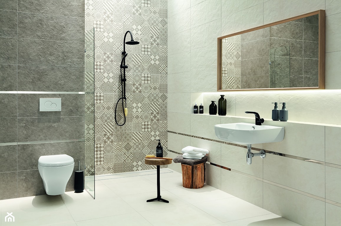 patchwork w minimalistycznej łazience