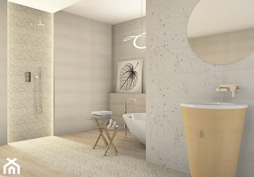 Azario Evatio - Średnia bez okna z lustrem z marmurową podłogą z punktowym oświetleniem łazienka, styl skandynawski - zdjęcie od BLU Salony Łazienek