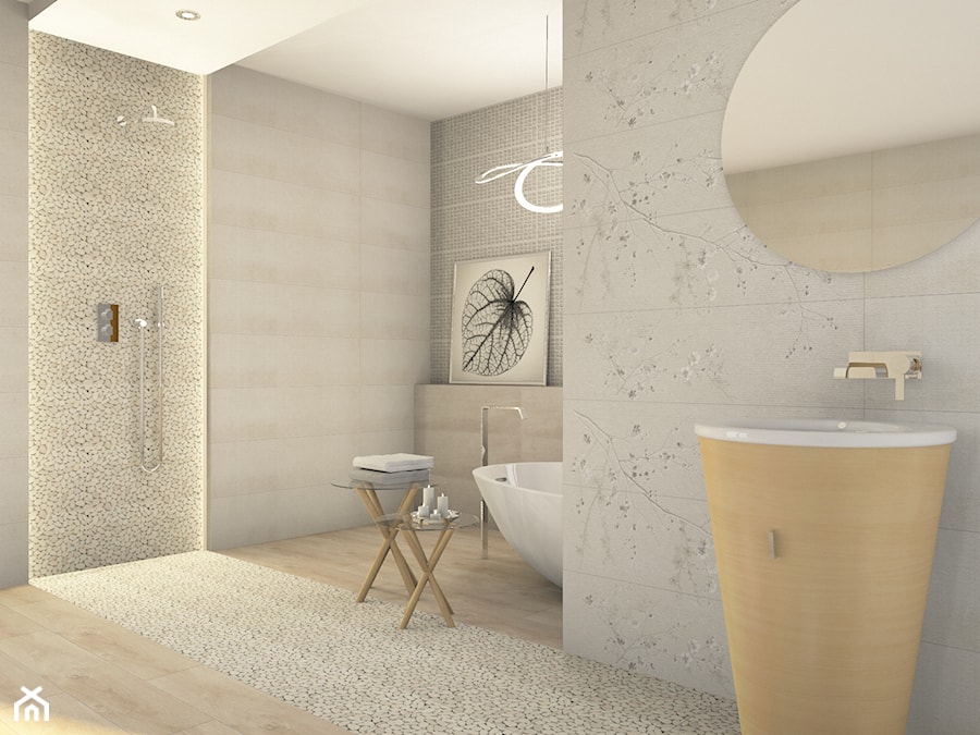 Azario Evatio - Średnia bez okna z lustrem z marmurową podłogą z punktowym oświetleniem łazienka, styl skandynawski - zdjęcie od BLU Salony Łazienek
