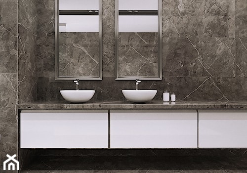 Armatura La Torre - Mała bez okna z lustrem z dwoma umywalkami z marmurową podłogą z punktowym oświetleniem łazienka, styl minimalistyczny - zdjęcie od BLU Salony Łazienek