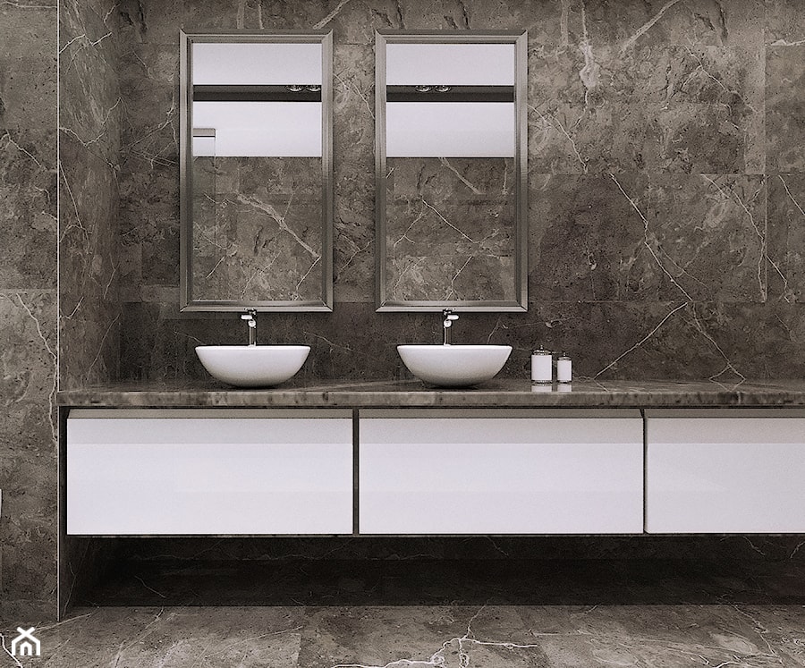 Armatura La Torre - Mała bez okna z lustrem z dwoma umywalkami z marmurową podłogą z punktowym oświetleniem łazienka, styl minimalistyczny - zdjęcie od BLU Salony Łazienek
