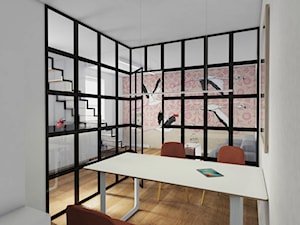 Biuro/gabinet - Duże w osobnym pomieszczeniu z sofą białe biuro, styl industrialny - zdjęcie od pracowniakre5ek