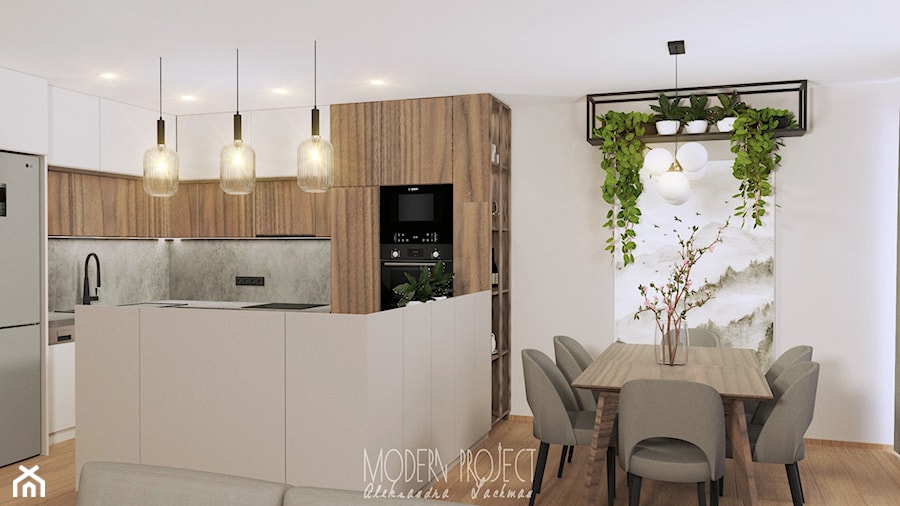 Projekt salonu z otwartą kuchnią - Kuchnia, styl nowoczesny - zdjęcie od Modern Project Aleksandra Lachman