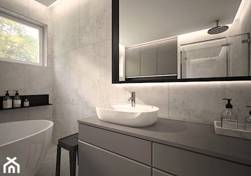 Łazienka - Mała na poddaszu z lustrem łazienka z oknem, styl minimalistyczny - zdjęcie od MINIFORM - studio architektury wnętrz Aleksandra Patora