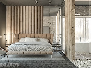 DOM LESZNO - Średnia czarna szara sypialnia, styl nowoczesny - zdjęcie od Magda Mikołajczyk PRACOWNIA PROJEKTOWANIA WNĘTRZ
