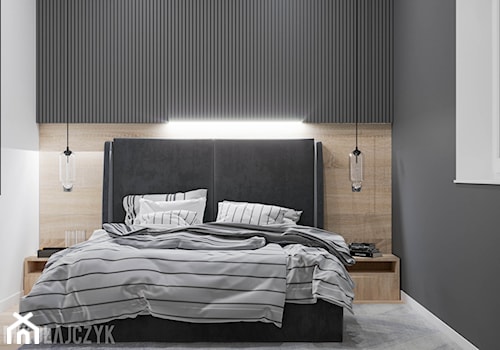 APARTAMENT KONIN_80MKW_01_2019 - Mała biała czarna sypialnia, styl nowoczesny - zdjęcie od Magda Mikołajczyk PRACOWNIA PROJEKTOWANIA WNĘTRZ