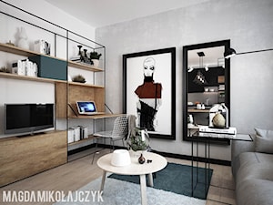 Mały biały szary salon, styl industrialny - zdjęcie od Magda Mikołajczyk PRACOWNIA PROJEKTOWANIA WNĘTRZ