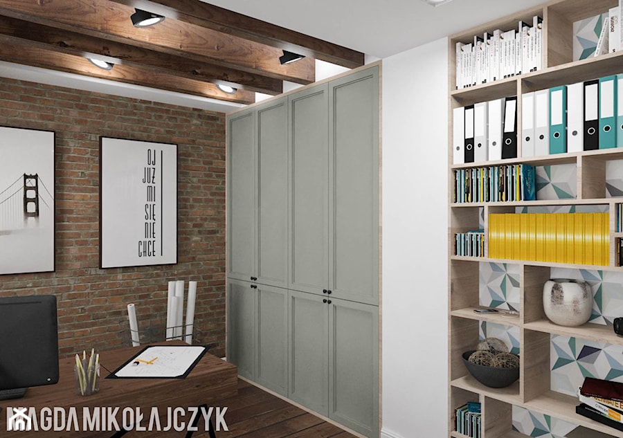 Dom w Koninie - Średnie białe brązowe biuro, styl vintage - zdjęcie od Magda Mikołajczyk PRACOWNIA PROJEKTOWANIA WNĘTRZ