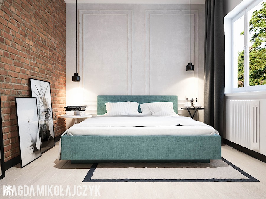 Średnia biała sypialnia, styl industrialny - zdjęcie od Magda Mikołajczyk PRACOWNIA PROJEKTOWANIA WNĘTRZ