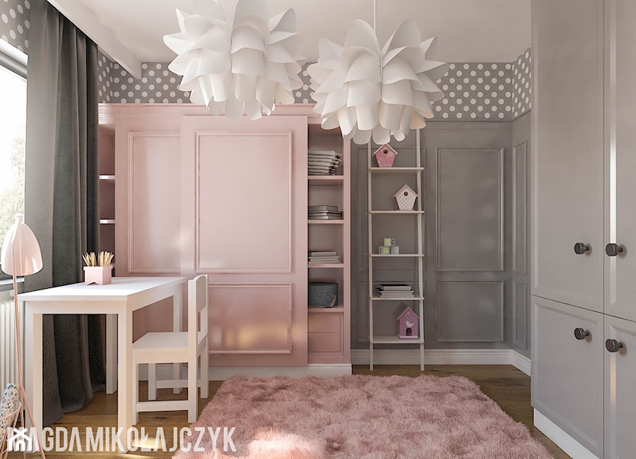 Mały szary pokój dziecka dla dziecka dla nastolatka dla dziewczynki, styl nowoczesny - zdjęcie od Magda Mikołajczyk PRACOWNIA PROJEKTOWANIA WNĘTRZ