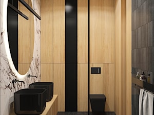 Ciemna łazienka z drewnem - zdjęcie od MACZ Architektura