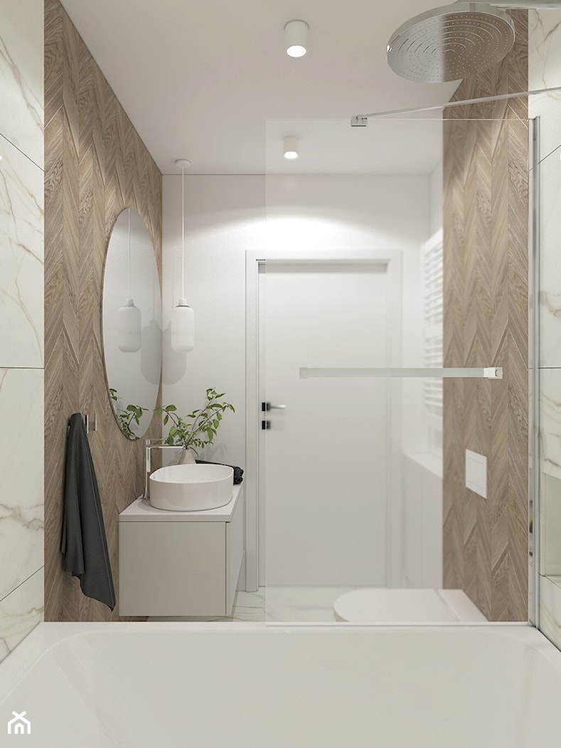 Biała łazienka z drewnem - zdjęcie od MACZ Architektura - Homebook