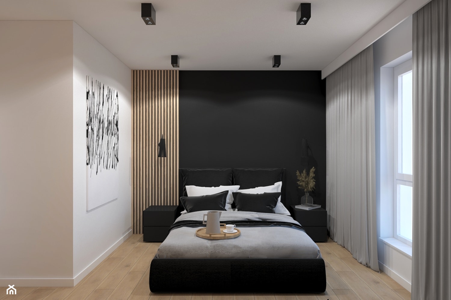 Sypialnia z czarną ścianą - zdjęcie od MACZ Architektura - Homebook
