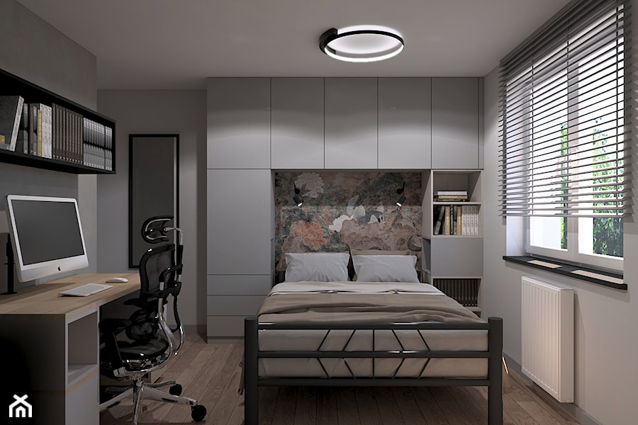 Sypialnia z biurkiem i tapetą - zdjęcie od MACZ Architektura