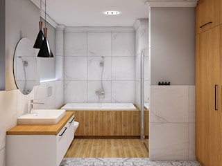 Łazienka w bieli i drewnie