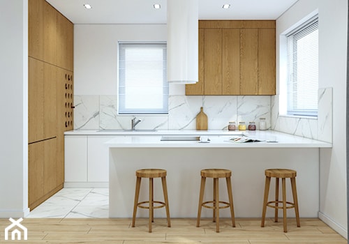 Białą kuchnia z dodatkiem drewna - zdjęcie od MACZ Architektura