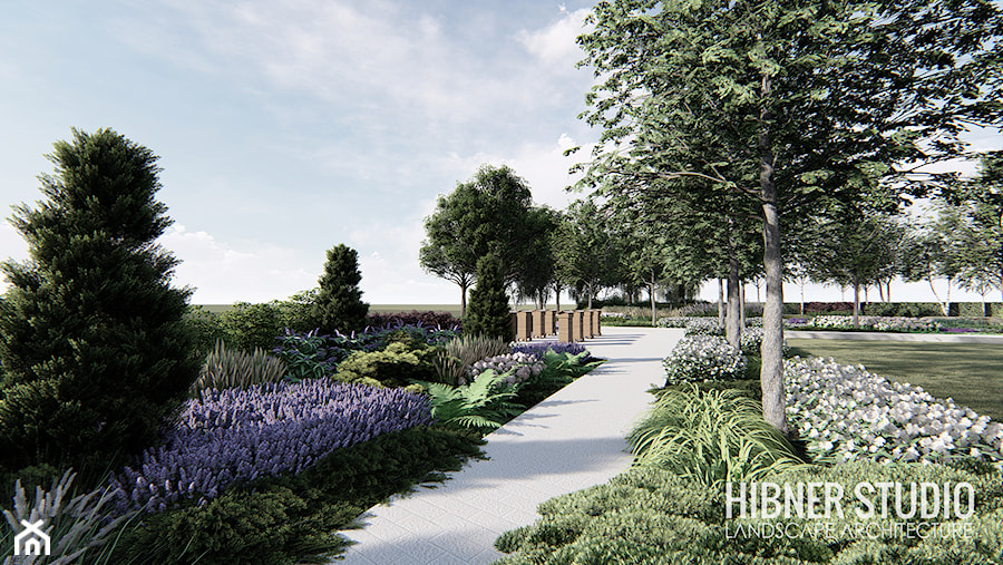 Projekt ogrodu w Toruniu - Duży ogród za domem, styl nowoczesny - zdjęcie od Hibner Studio Pracownia Architektury Krajobrazu