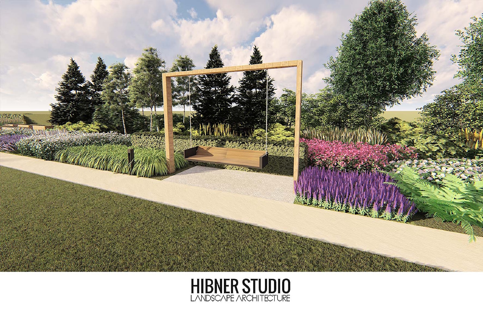 Ogród nowoczesny na mazurach - Duży ogród z huśtawką, styl nowoczesny - zdjęcie od Hibner Studio Pracownia Architektury Krajobrazu - Homebook