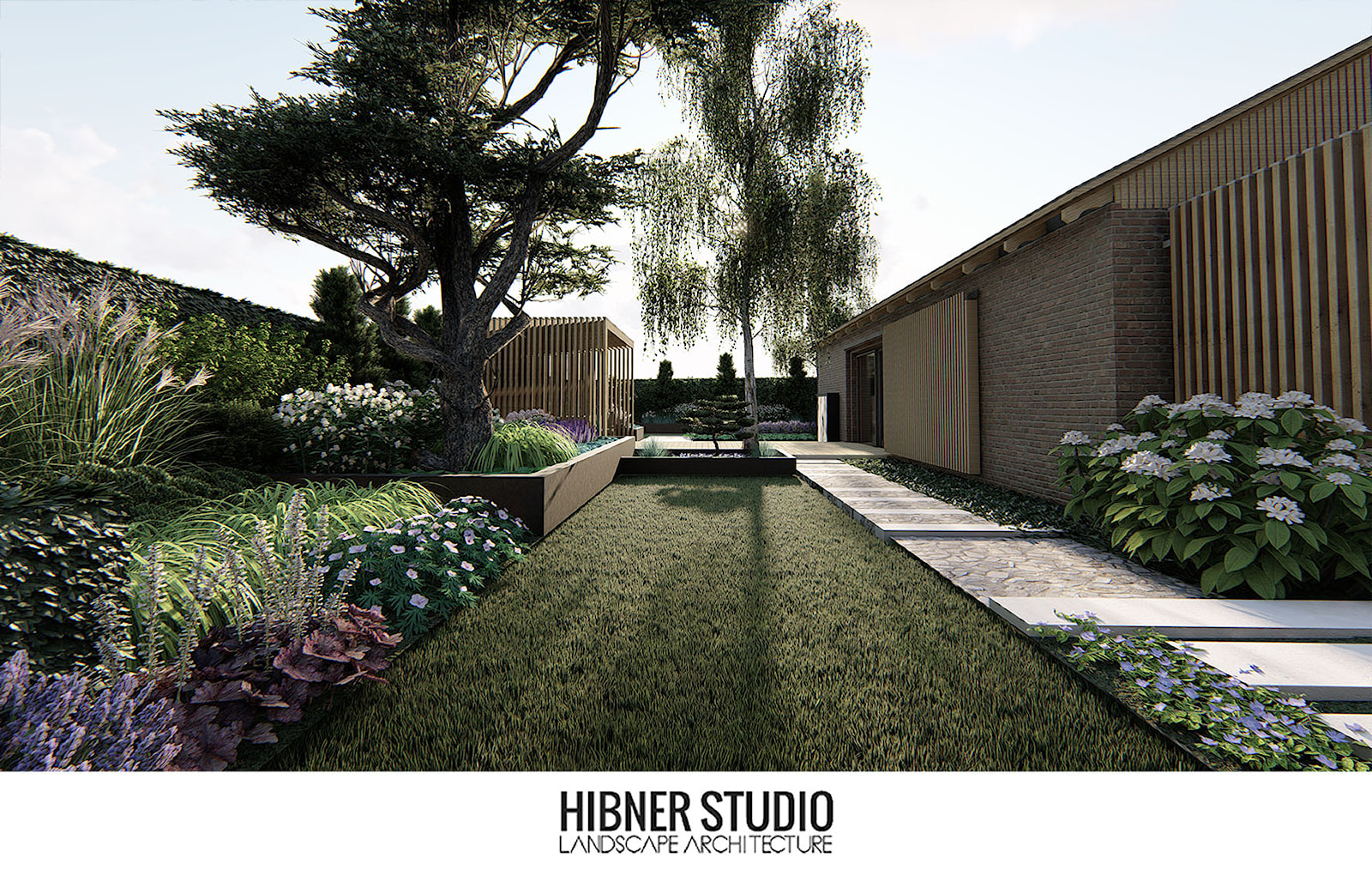 Projekt ogrodu przy nowoczesnej Stodole - Duży ogród za domem, styl nowoczesny - zdjęcie od Hibner Studio Pracownia Architektury Krajobrazu - Homebook