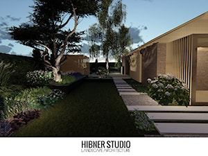 Projekt ogrodu przy nowoczesnej Stodole - Duży ogród za domem z pergolą, styl nowoczesny - zdjęcie od Hibner Studio Pracownia Architektury Krajobrazu