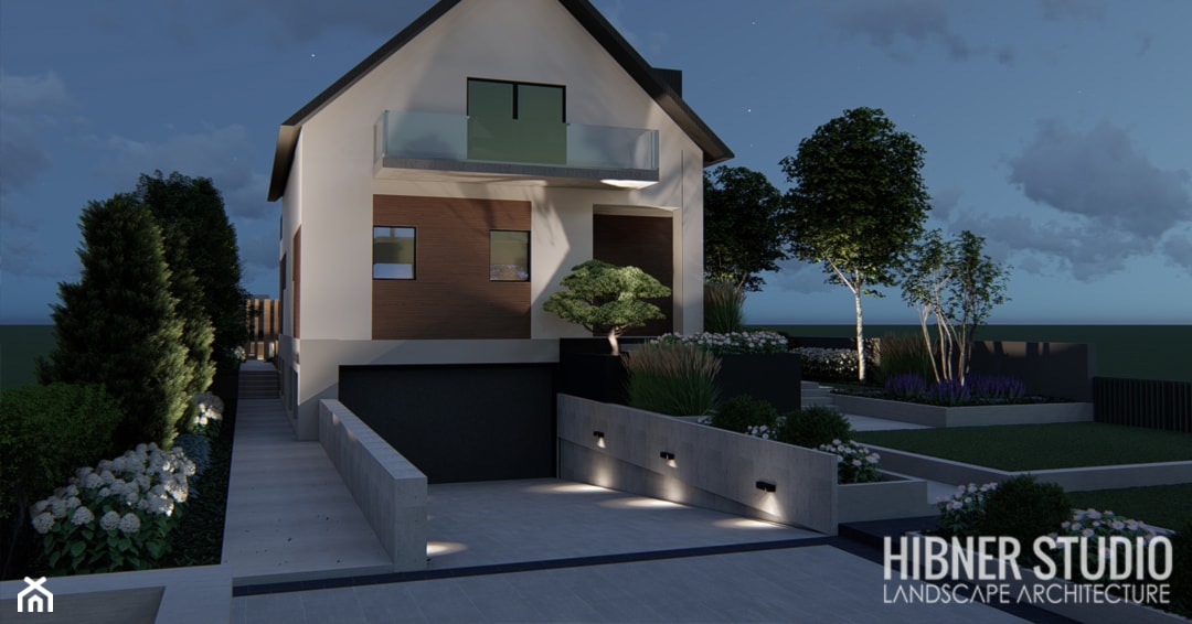 Projekt elewacji domu i ogrodu na poziomach - zdjęcie od Hibner Studio Pracownia Architektury Krajobrazu - Homebook