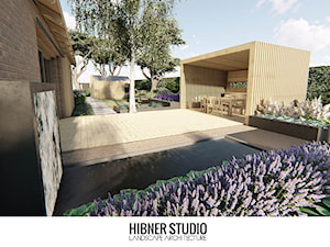 Projekt ogrodu przy nowoczesnej Stodole - Duży ogród za domem z altaną, styl nowoczesny - zdjęcie od Hibner Studio Pracownia Architektury Krajobrazu