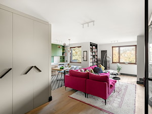 Paleta kolorów - Średni szary salon z kuchnią z jadalnią, styl nowoczesny - zdjęcie od Finchstudio Architektura Wnętrz