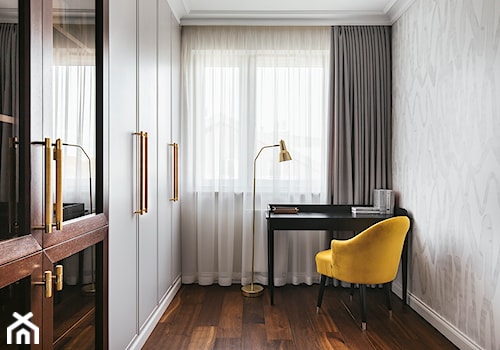 Apartament inspirowany Paryżem - Małe w osobnym pomieszczeniu szare biuro - zdjęcie od Finchstudio Architektura Wnętrz