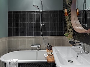 Z akcentami miedzi - Mała bez okna z lustrem z punktowym oświetleniem łazienka, styl skandynawski - zdjęcie od Finchstudio Architektura Wnętrz