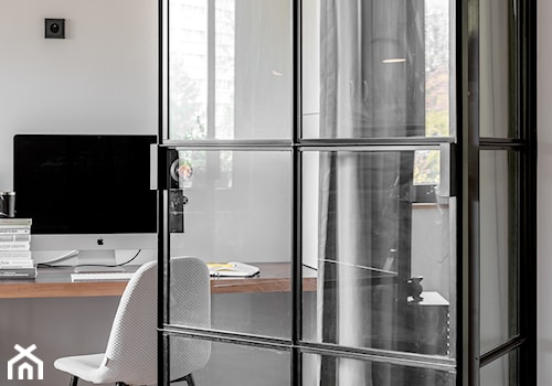 Paleta kolorów - Średnie w osobnym pomieszczeniu z zabudowanym biurkiem białe biuro, styl nowoczesny - zdjęcie od Finchstudio Architektura Wnętrz