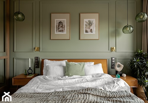 Oliwka w Martini - Mała miętowa zielona sypialnia, styl vintage - zdjęcie od Finchstudio Architektura Wnętrz