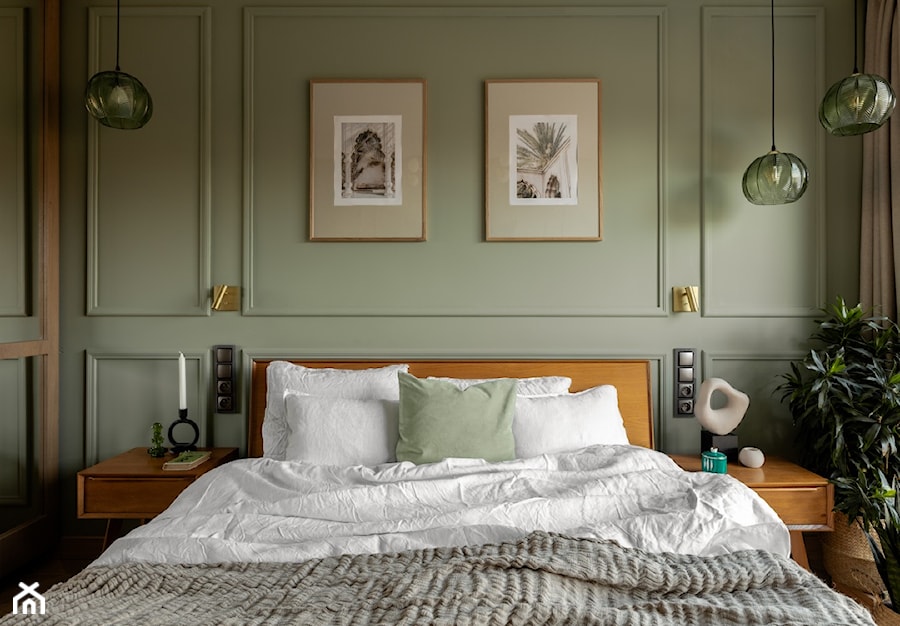 Oliwka w Martini - Mała miętowa zielona sypialnia, styl vintage - zdjęcie od Finchstudio Architektura Wnętrz