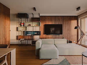 Bajki robotłw - Średni biały brązowy salon z jadalnią, styl industrialny - zdjęcie od Finchstudio Architektura Wnętrz
