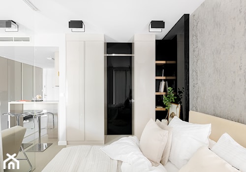 Mała biała szara sypialnia, styl minimalistyczny - zdjęcie od Finchstudio Architektura Wnętrz