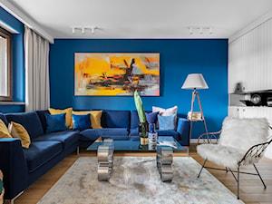 Granatowe mieszkanie - Średni niebieski salon, styl glamour - zdjęcie od Finchstudio Architektura Wnętrz